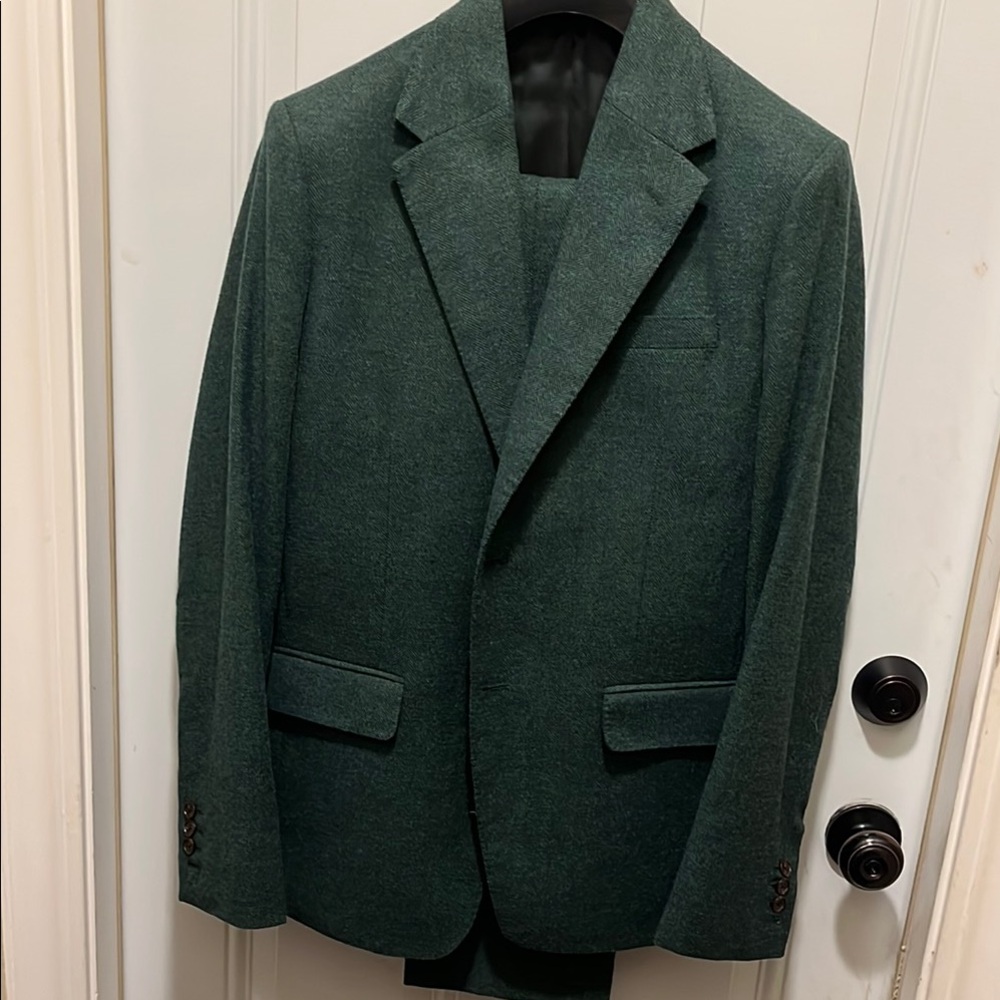 Green Tweed Herringbone Wool Suit